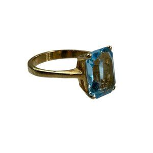 Gold Tone Ring Size 9.25 Large Faux Blue Emerald Cocktail Jewelry
